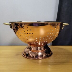 Old Dutch Copper Stainless 9" Colander Strainer Brass Handles Korea